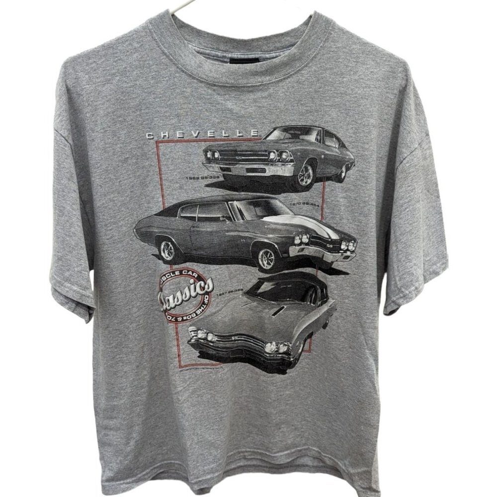 GM General Motors Chevelle Cars Graphic Crew Neck Short Sleeve Gray Tshirt Large